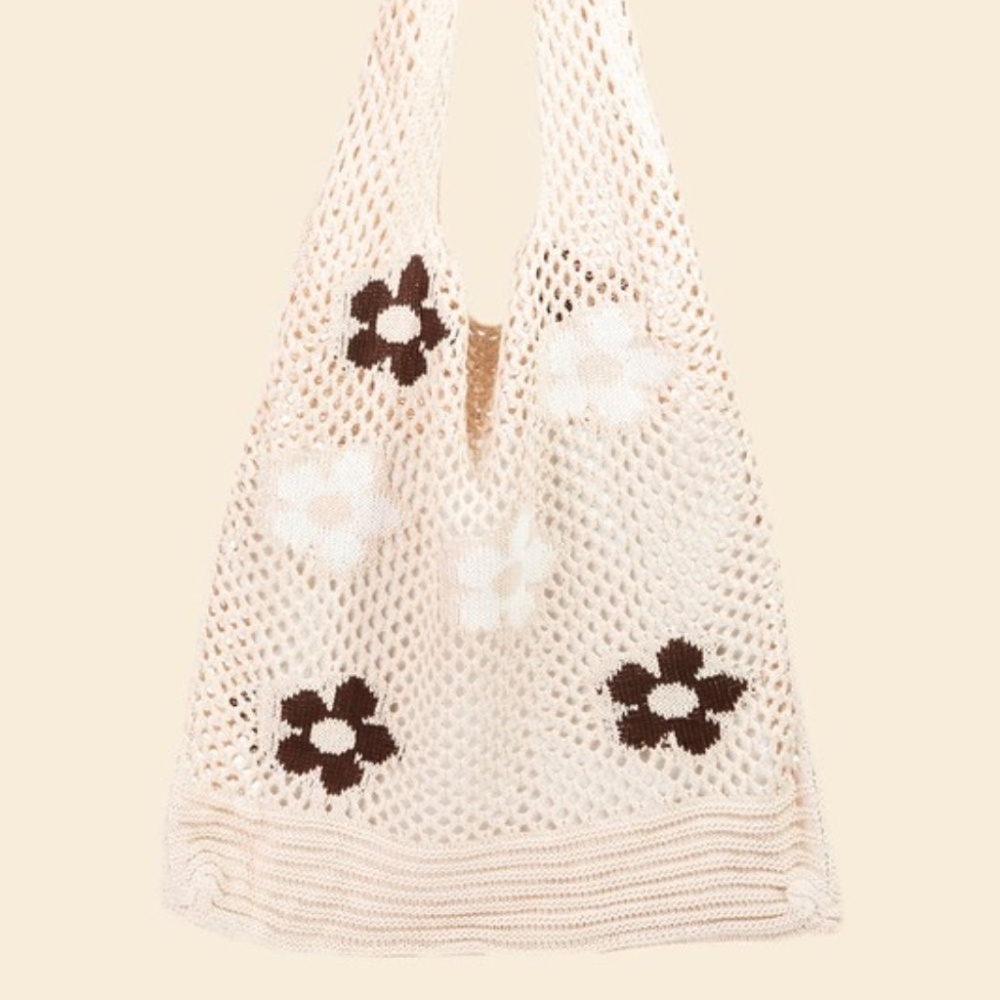 Fame Flower Pattern Knitted Tote Bag